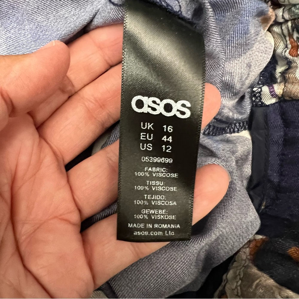 ASOS Two Tone Satin Crane Bird Print Wide Leg Pants Size 12 - Picture 7 of 10